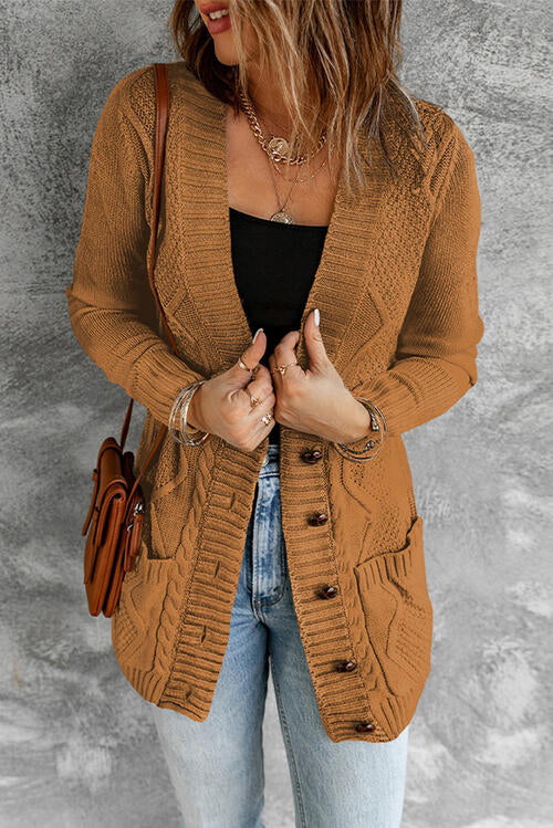 Cable Knit Button Up Long Sleeve Cardigan