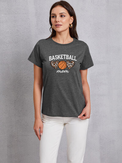 BASKETBALL MOM Round Neck Short Sleeve T-Shirt