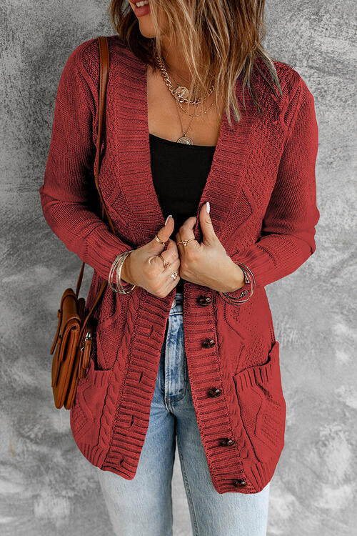 Cable Knit Button Up Long Sleeve Cardigan