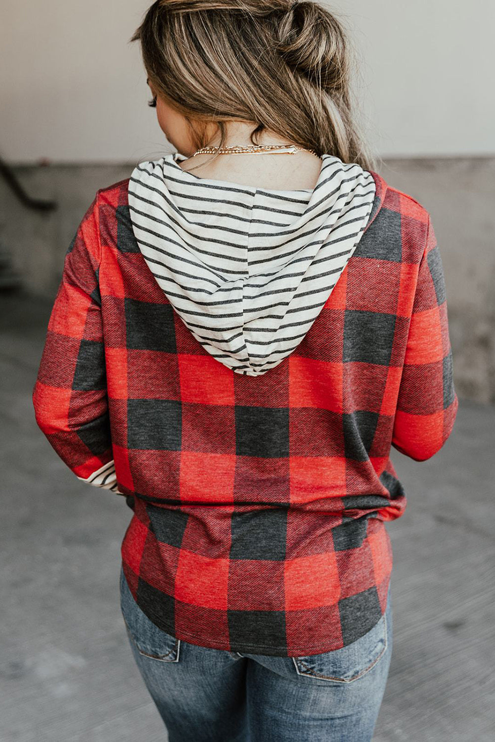 Plaid Striped Long Sleeve Hoodie