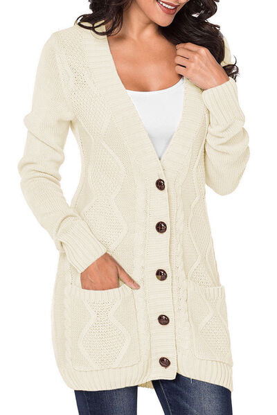 Cable Knit Button Up Long Sleeve Cardigan