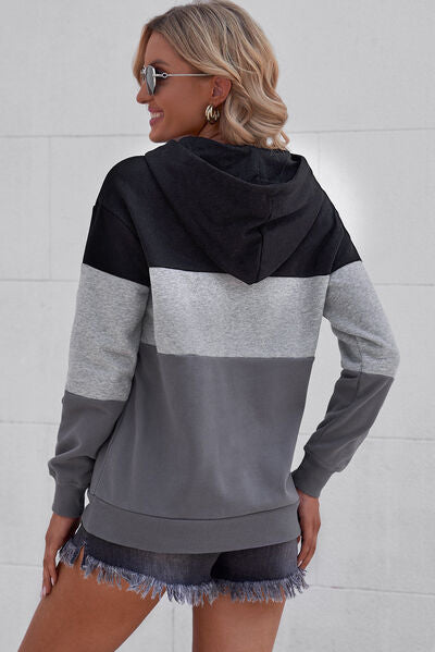 Color Block Dropped Shoulder Hoodie