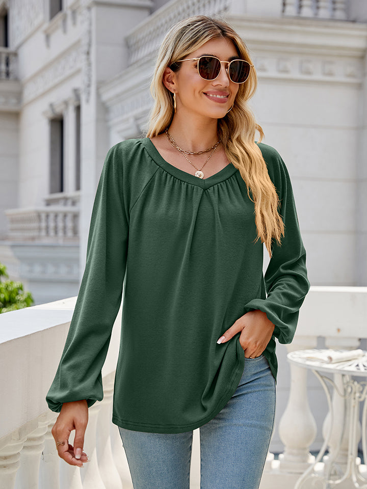 V-Neck Long Sleeve Blouse